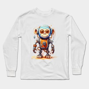 Cartoon monkey robots. T-Shirt, Sticker. Funny cyborg. Long Sleeve T-Shirt